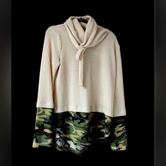 My Story size Large cowl collar waffle knit top - Picture 1 of 7